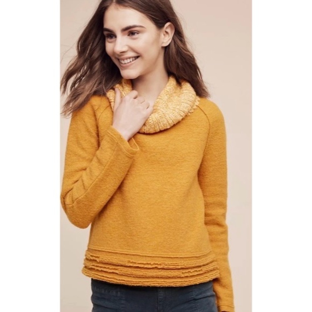 Anthropologie Sleeping on Snow Meribel Cowl Neck Sweater - Golden Yellow Wool